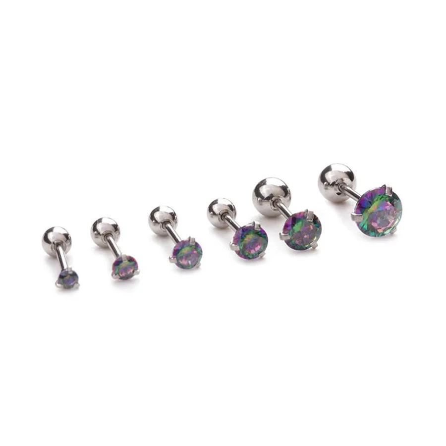 0.8mm Thick Minimalist Zircon 3-Prong Stud Earrings, Stainless Steel Screw for Ear Cartilage, Available in 1.5-5mm.
