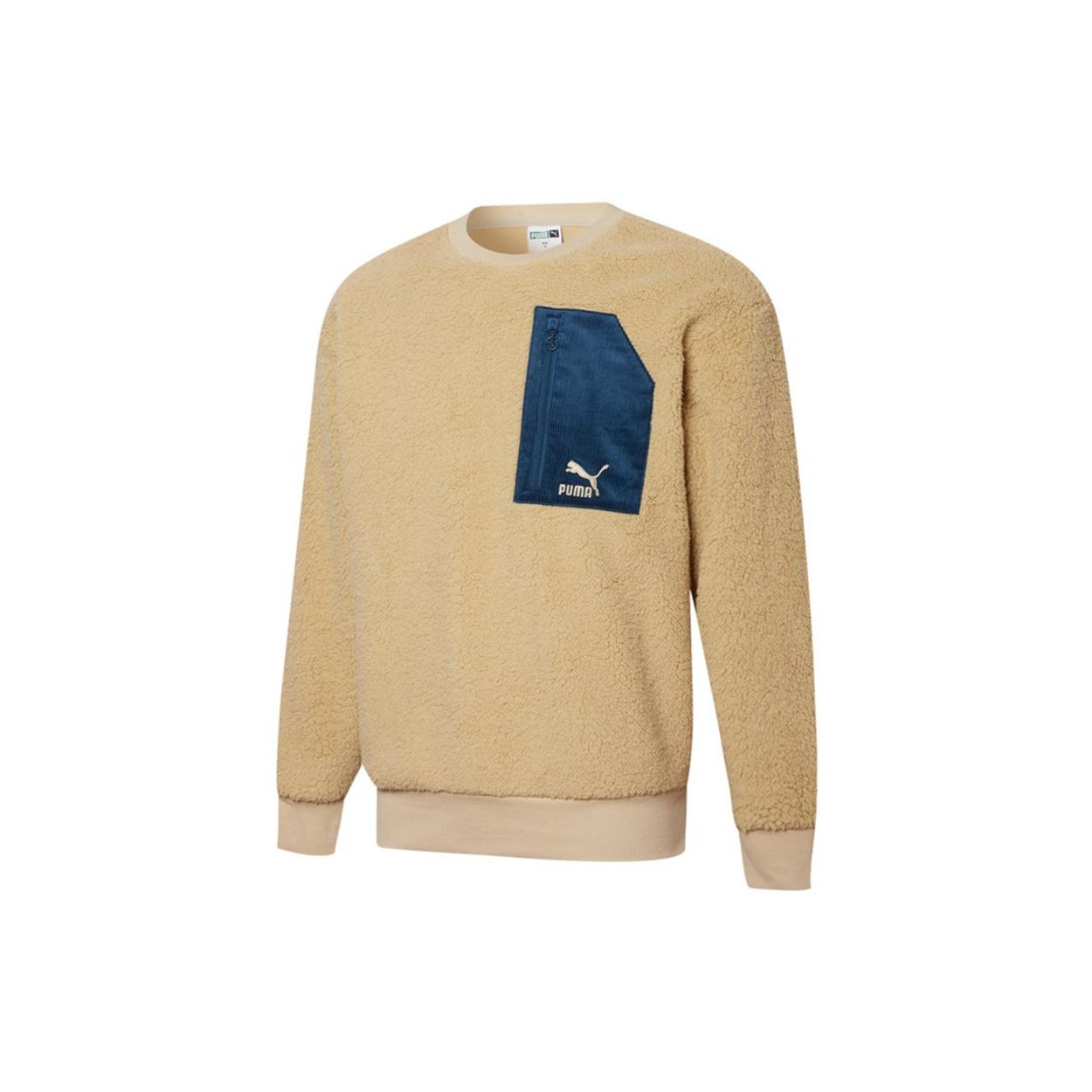 PUMA Retro Sherpa Crew Neck Sweatshirt Brown Men s 534814-12 M