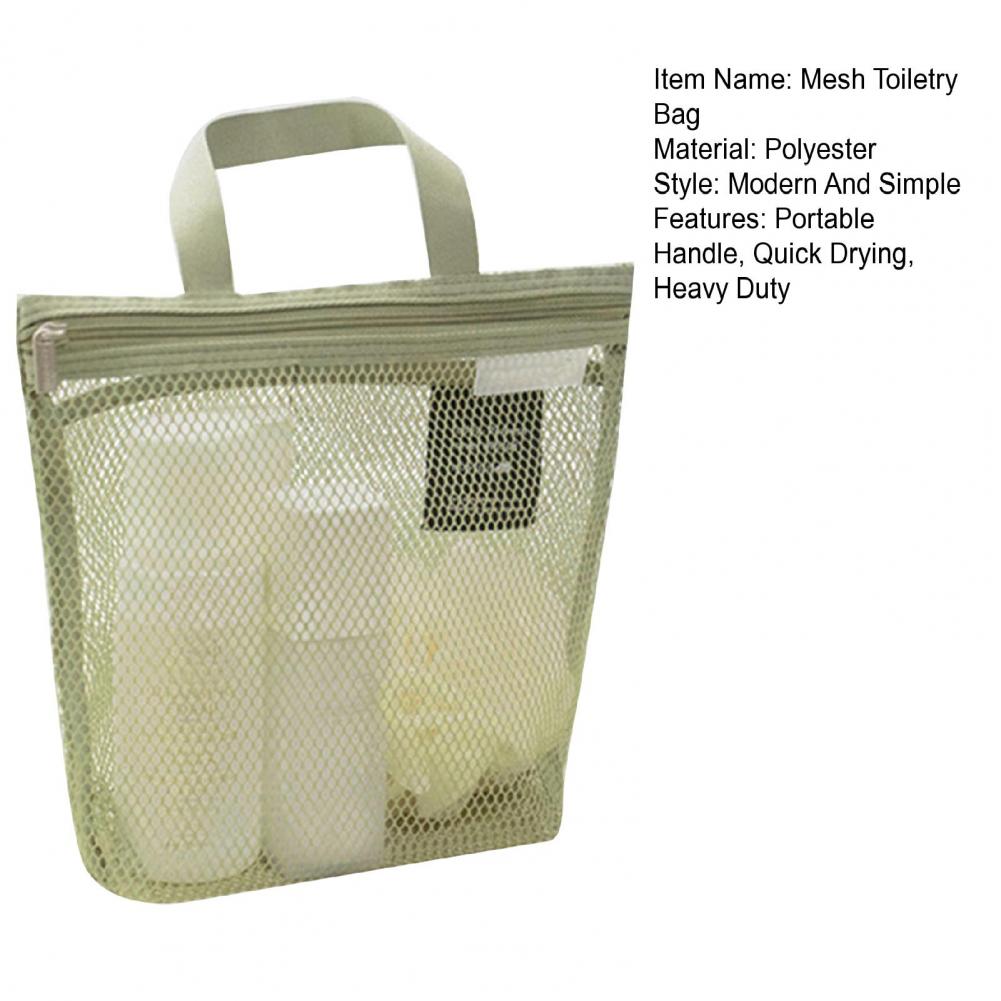 21*19.5cm Mesh Toiletry Bag With Handle Zipper Breathable Shower Travel Makeup Cosmetic Organizer Bag Beach Swimming Pool Tools