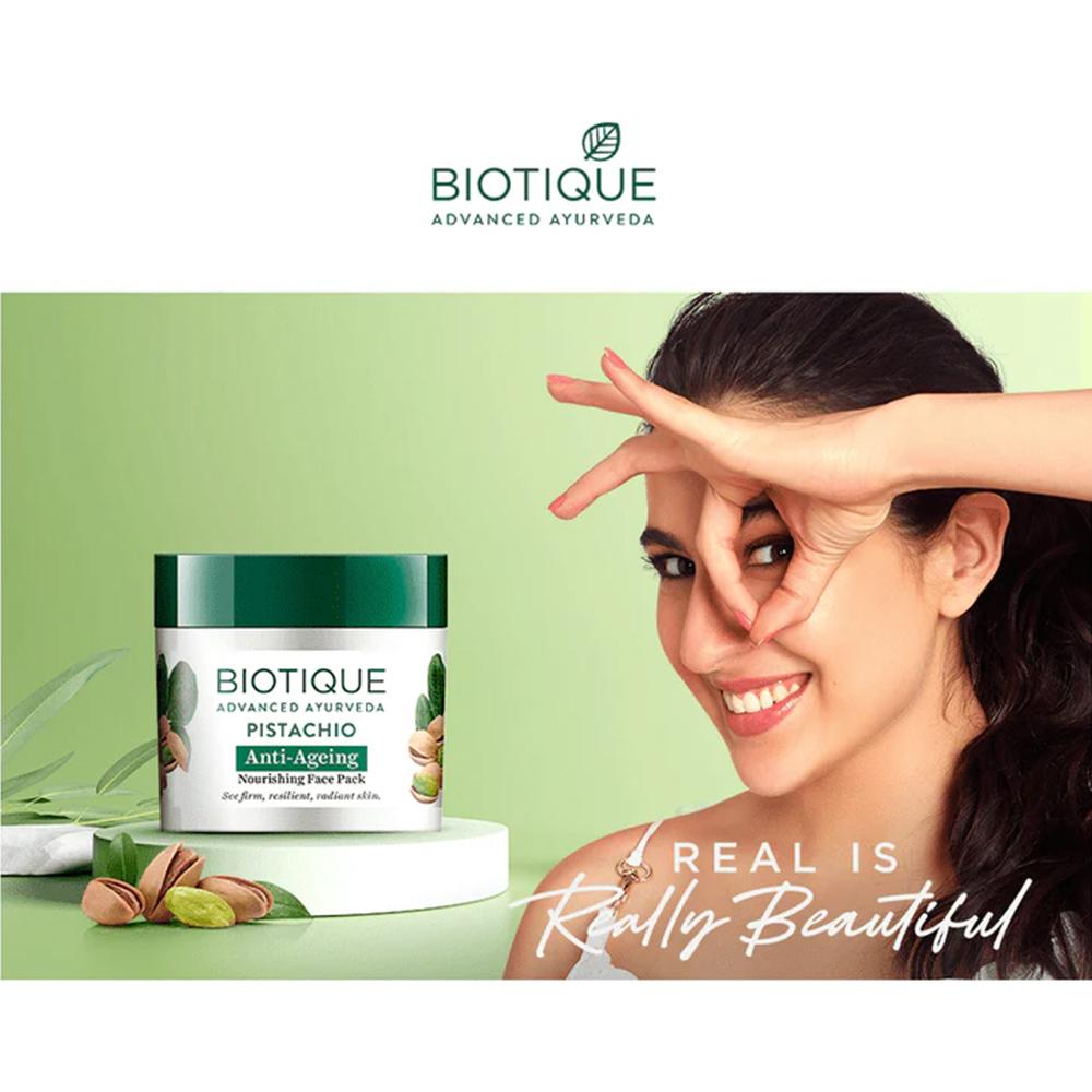 Biotique Bio Pistachio Ageless Nourishing Face Pack 50g – Revitalizing Skin Treatment for Spots & Glowing Tone