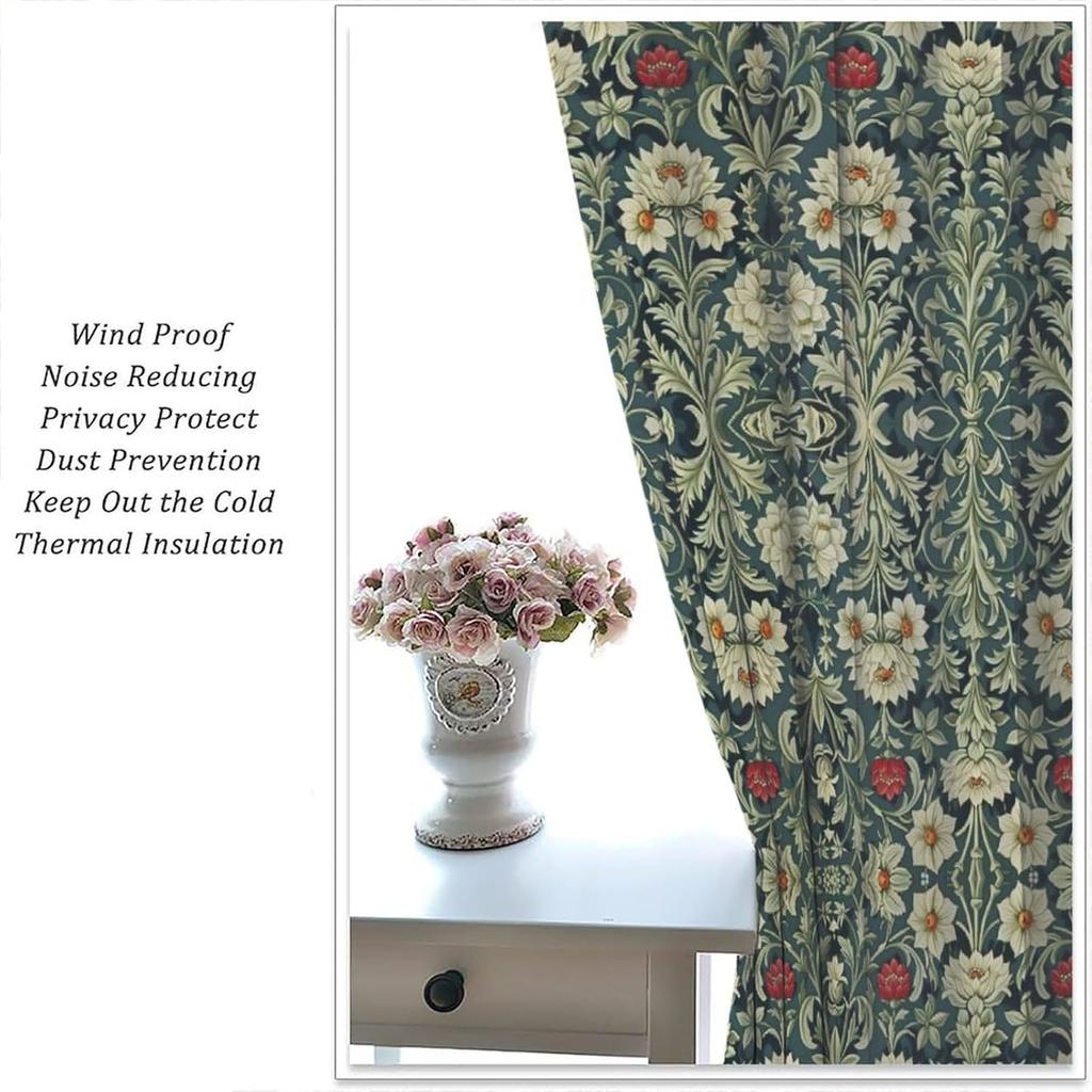 Set Of 2 Bohemian Floral Green Curtains Style Morris Tree Pattern Living Room Bedroom Curtain Polyester Perfect For
