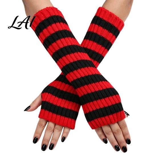 Fashionable Fall Arm Covers Striped Knitted Warmers for Women Fingerless Sleeves Soft Wrist Thermal Autumn Winter Fashion Accessories Girls
