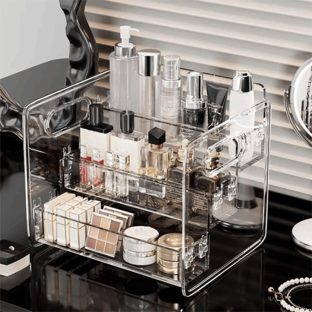Three-Tier Design Cosmetic Storage Box Transparent Perfume Display Case Bathroom Storage