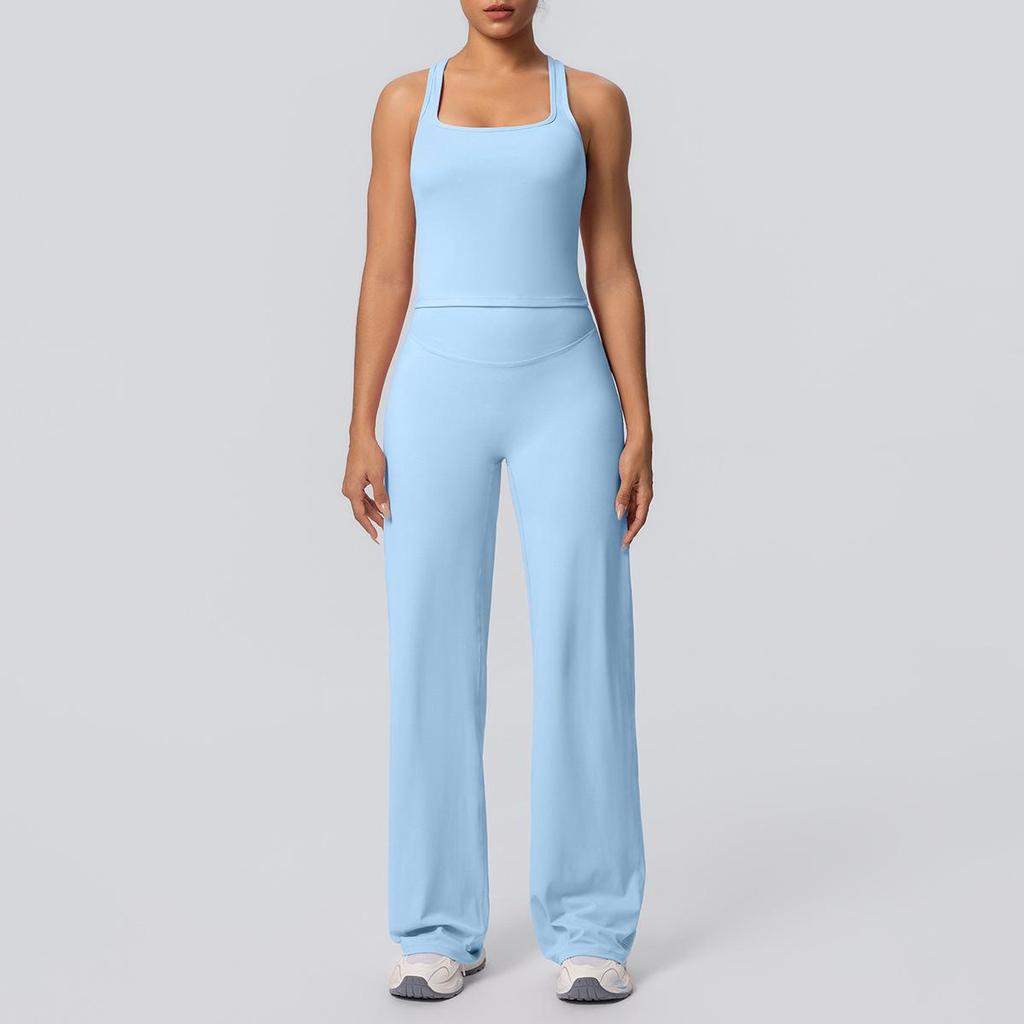 High-Waisted Yoga Set: Hip-Lifting Wide-Leg Pants & Sports Back Crop Top