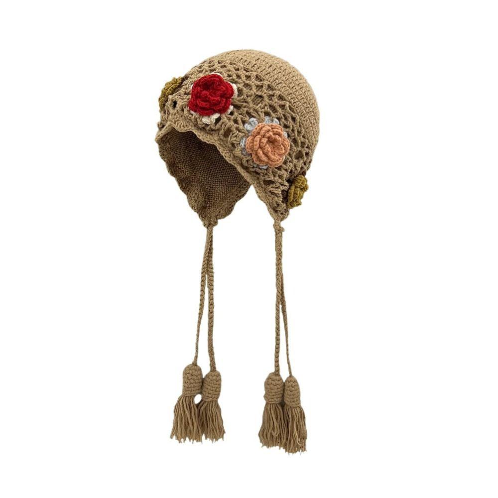 Tassels Tassel Beanies Hollow Out Knit Cap Fashion Crochet Knitted Hat Apparel Accessories