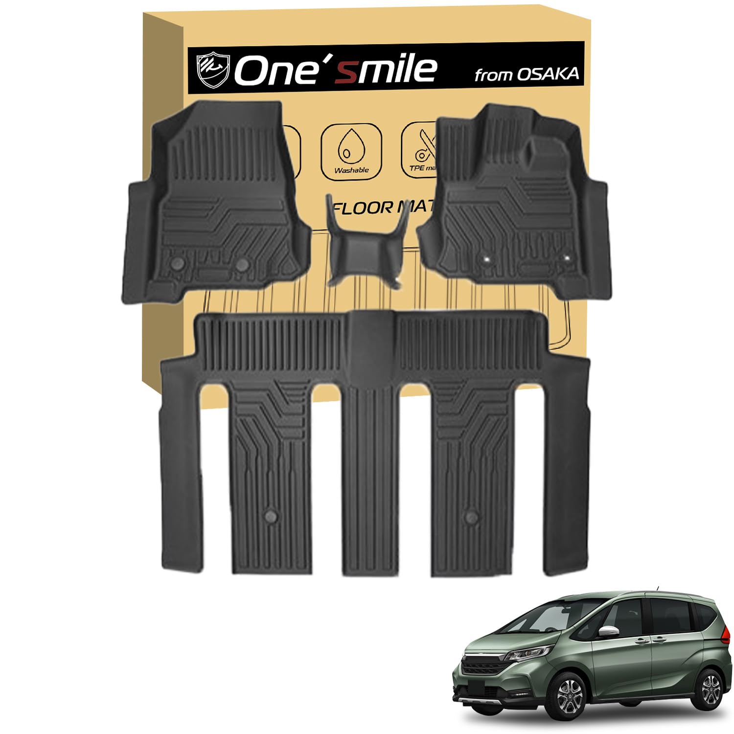 

Совместимые коврики для пола Freed для первого и второго ряда для гибридных 3D ковриков для пола автомобиля из TPE для багажника, специально разработанные для автомобиля, легко чёрный