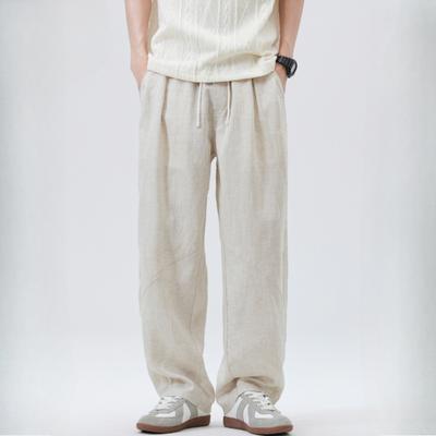 Japanese Thin Hip-hop Linen Casual Pants Men's Loose Straight Sports Wide-leg Trousers