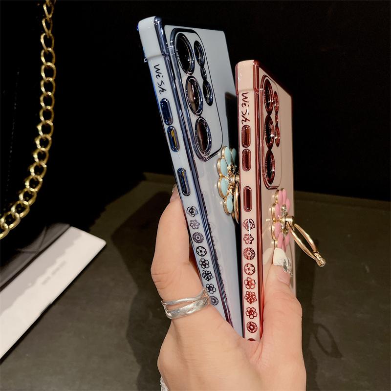 For Samsung Galaxy S24 Ultra Luxury Plating Frame Ring Stand Holder Phone Case For Samsung S21 S22 S23plus A25 A52 A54 A55 Cover