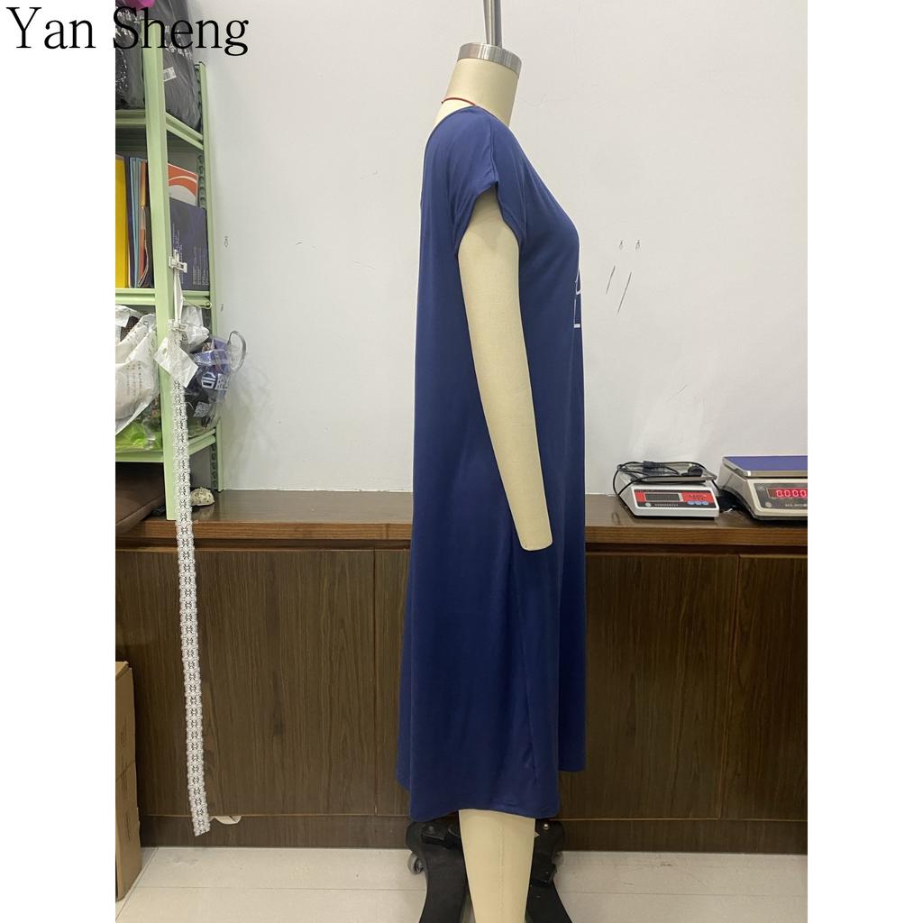 Women Nightgown Off‑Shoulder Letter Print Short Sleeve Nightdress Thin Sexy Loose Home Wear for Summer Sleepwear