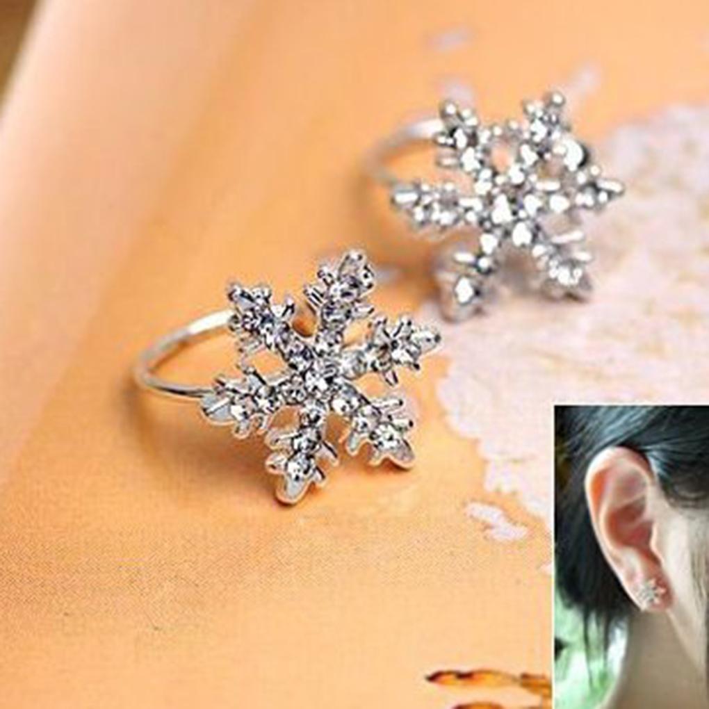 Women Shiny Rhinestone Little Snowflake Style Painless U Shape Invisible Ear Clip Students
