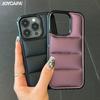 Mote dunjakke pufferveske til iPhone 15 16 14 Plus 13 12 11 Pro X XR XS Max Mykt stoff silikon Støtsikkert Funda-deksel