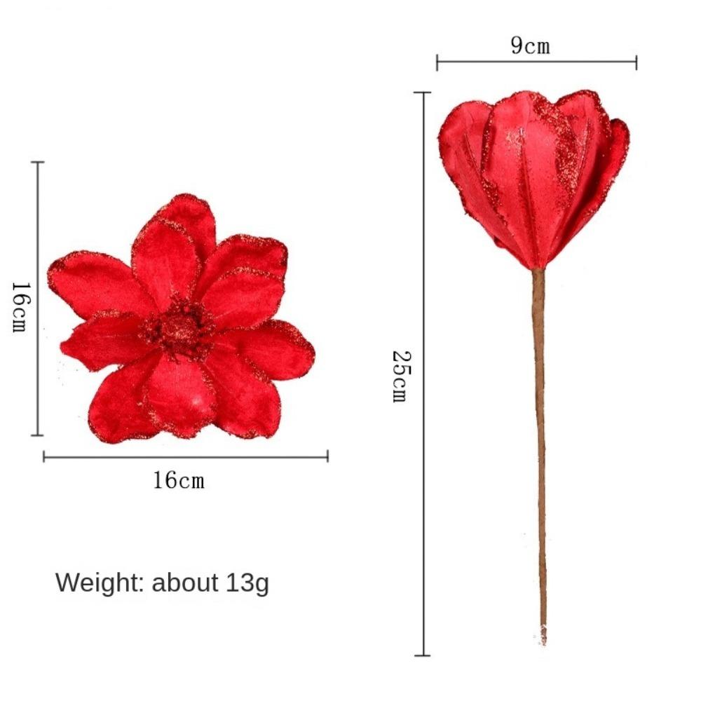 Glitter Artificial Christmas Flower 16cm Xmas Tree Decoration Fake Flowers Wedding Party Decoration Photography Props