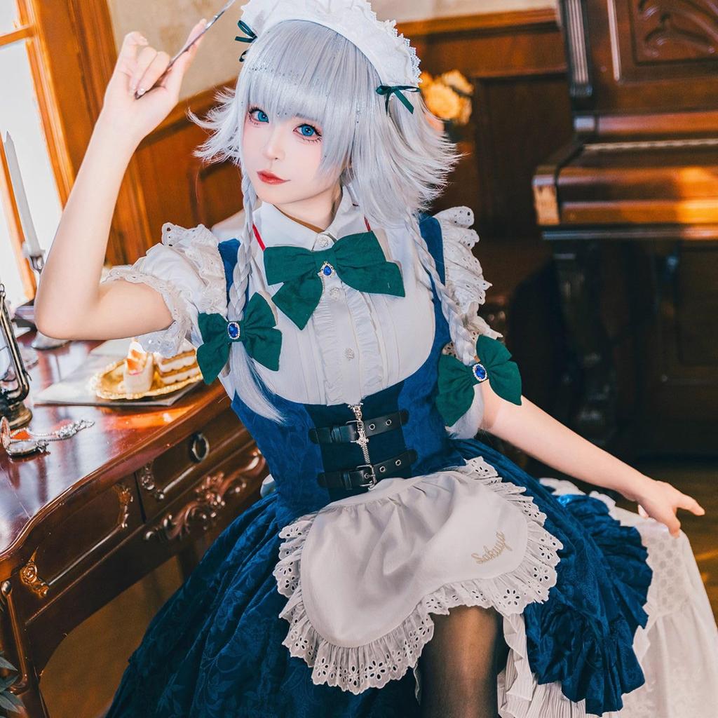 Milky Time Izayoi Sakuya Cosplay Costume, Women's Halloween Maid Short Sleeve Izayoi (M)