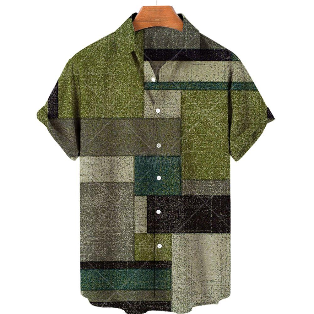 Summer Fashion Men s Short Sleeve Casual Shirts Plaid Patchwork Printed Tops Daily Casual Wear Men s Shirts Oversized Tops S