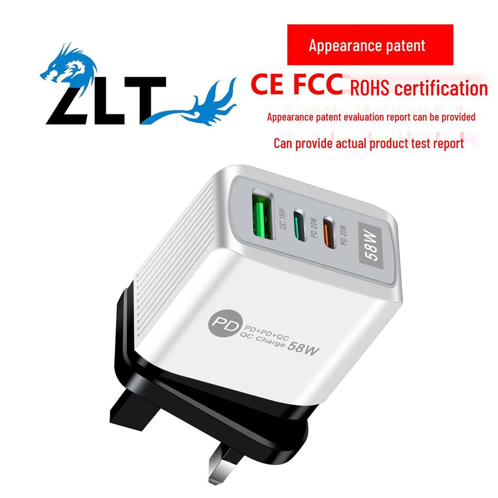 58W Dual Fast Charger with 2PD + QC3.0 for EU, US, UK, AU Plugs