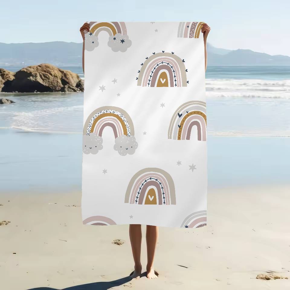 Cartoon Rainbow Print Beach Towel Colorful Bath Towels For Girl Microfiber Quick Dry Sand Free Beach Yoga Spa Gym Pool
