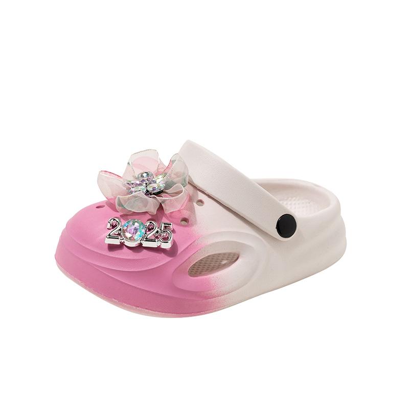 

Детские тапочки для улицы для девочек, повседневные туфли принцессы, большие хрустальные цветы, лето 2025, новая коллекция, детская пляжная обувь, мягкая, нескользящая 26-27 бежевый