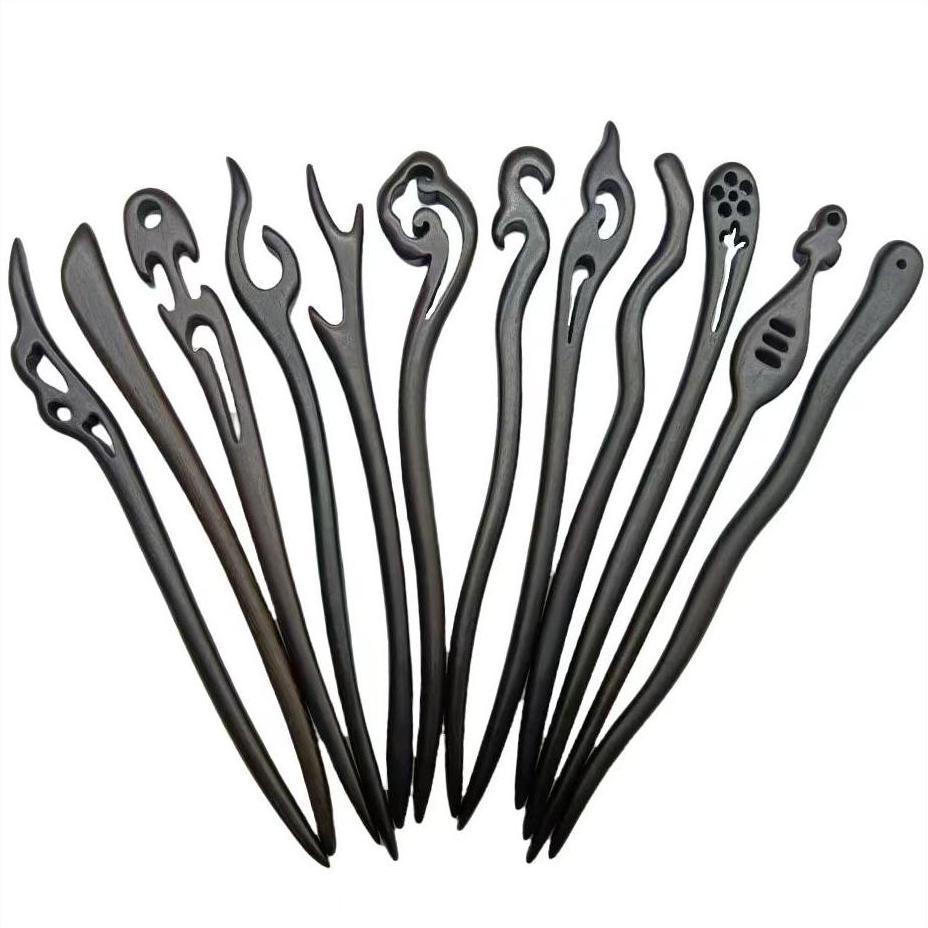 Black Sandalwood Openwork Hairpin – Wooden Chinese-Style Hair Accessory