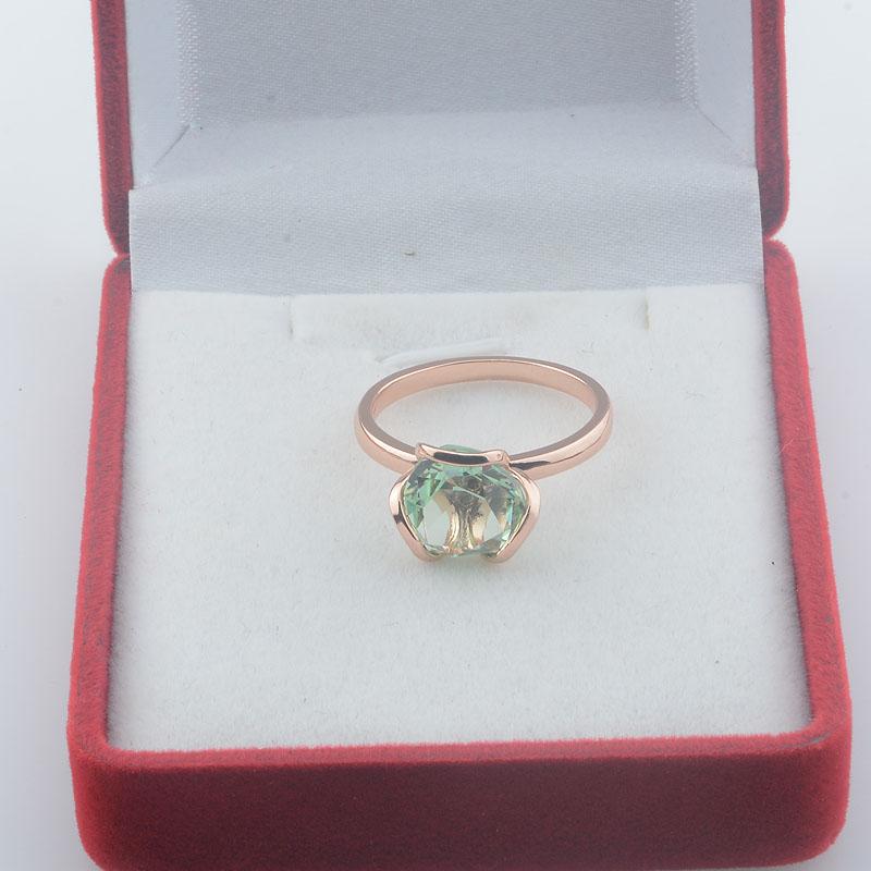 FJ Women Green Stone 585 Rose Gold Color Geometry Rings Zircon