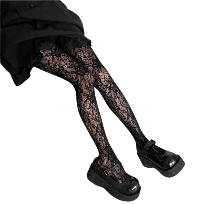 Black Rose Fishnet Pantyhose – Versatile, Cute, and Stylish Hollowed-Out Design