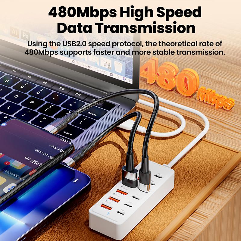 6 USB 6 Type C Charger Power Strip Universal Fast Charging Phone Charger Adapter Electric Socket Extension Cable Table Socket