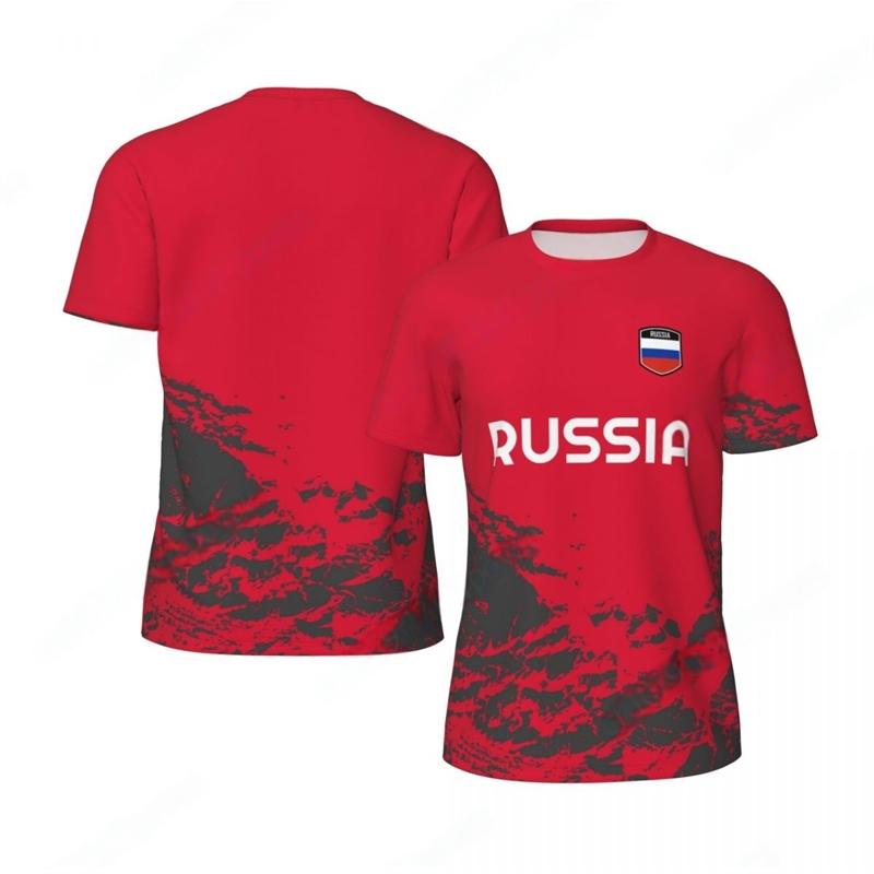 Russian Flag Pattern Men's Football Summer 3D National Emblem Loose Quick Drying T-shirt