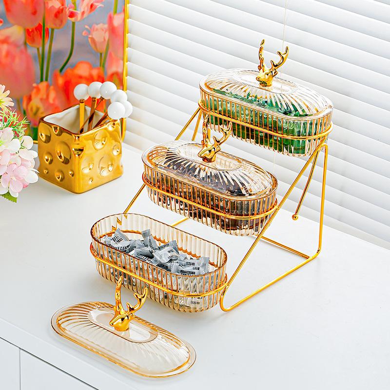 3D Design Serving Bowl Serving Tray Organizer Elegant 3-Tier Dried Fruit Nut Display Tray With Stylish Elk Lid Nordic For Fruits