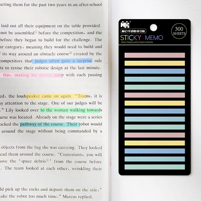 Translucent Index Sticks 300 Sheets Multi Colors Extra Slim Sticky Notes Memo Pad Self Adhesive Label Mark A7509