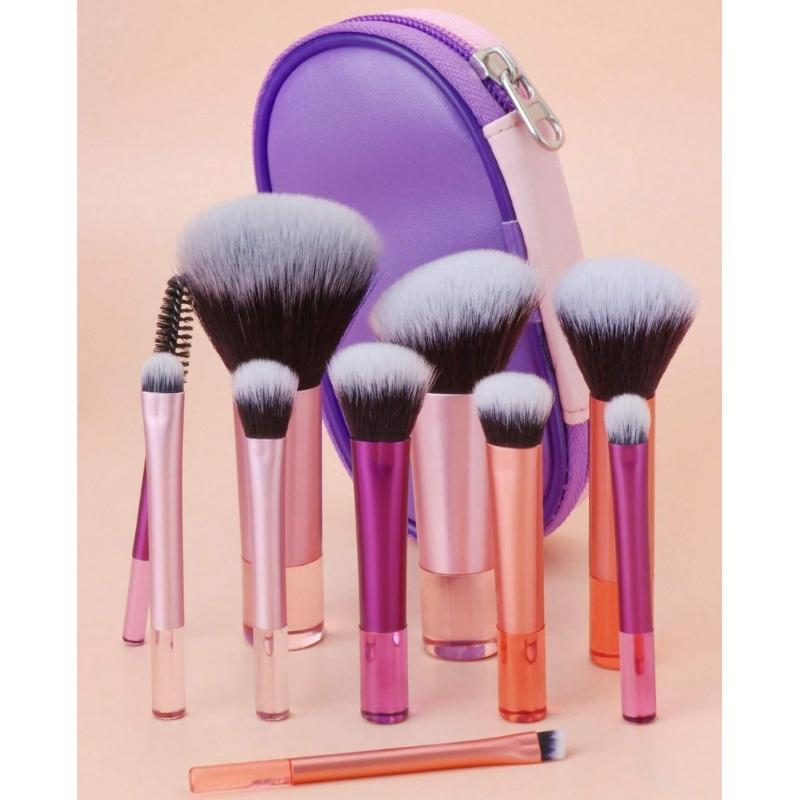 ELegant Makeup Brush Set 10pcs Professional Cosmetic Tools Multifunctional With Carrying Pouch For Beauty Enthusiasts