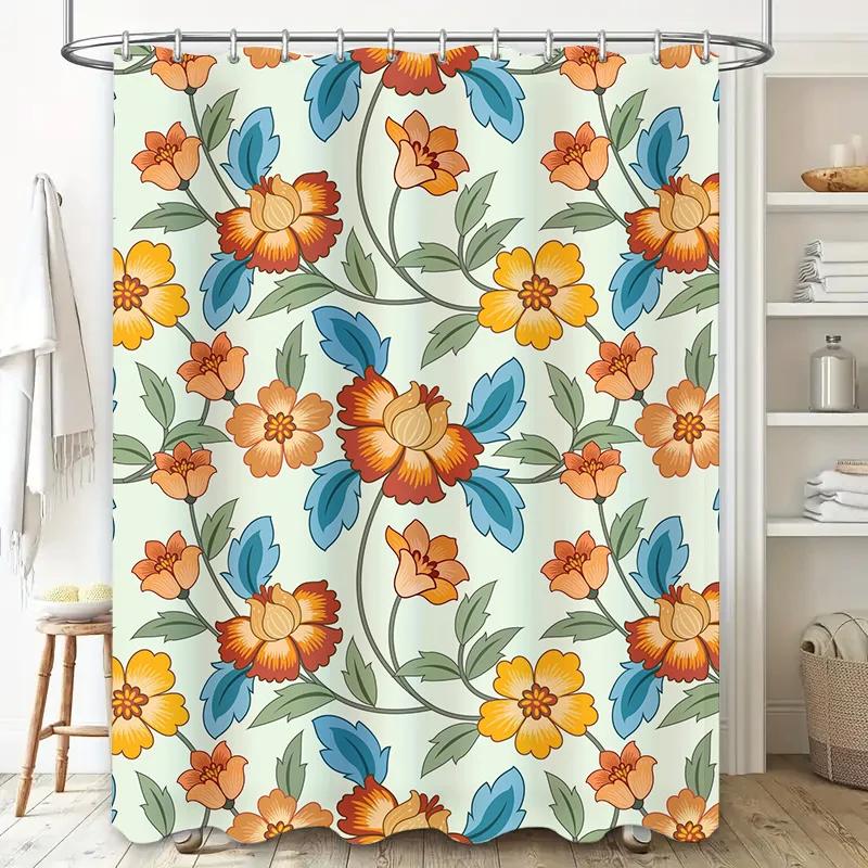 Decorate Your Bathroom with This Vibrant Floral Shower Curtain Set Perfect for a Spa-like Experience