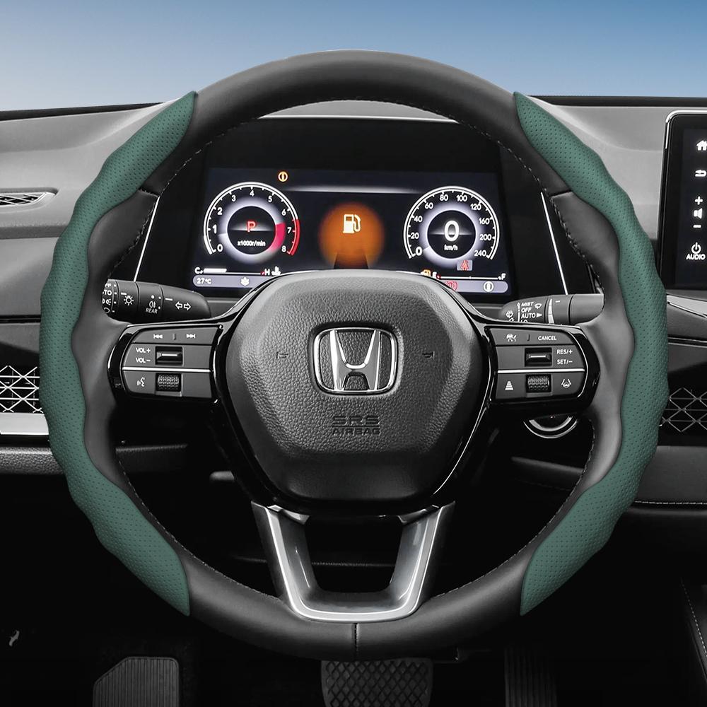 Steering Wheel Cover Suitable for Honda, Wave-Shaped Sporty Design, Breathable Leather, Segmented Design, Non-Slip, Sweat-Abs Cr-V Fit Jazz Hr-