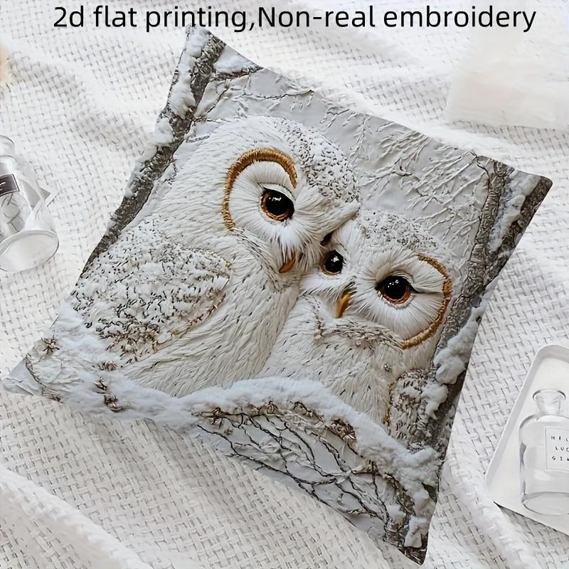 2D Flat- Winter Snowy Owl Couple Throw Pillow Cover Rustic Forest Animal Square Cushion Case For Couch Bedroom Sofa Home Decor