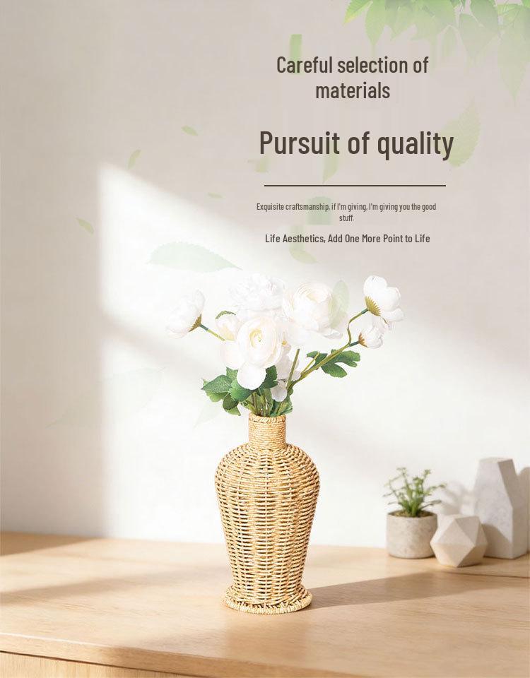 High-Grade Imitation Rattan Woven Vase for Dried Flowers - Elegant Living Room and Desktop Ornament