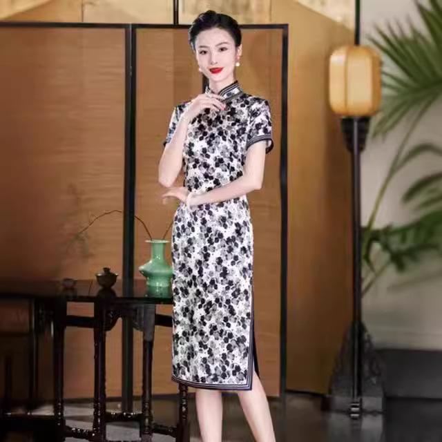 High-end silk cheongsam 1011 new daily retro improved new Chinese style mulberry silk dress young