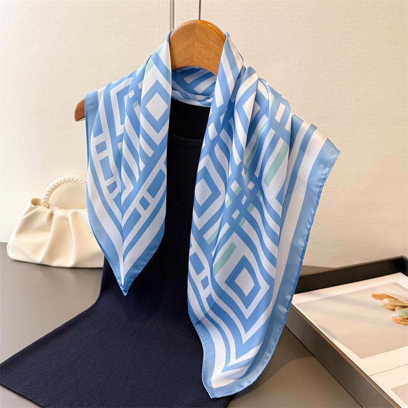 70cm Square Stripe Printed Women Scarf Silk Satin Spring Summer Scarves Shawl Designer Headband Hijab Bandana Wrap Bufanda Lady