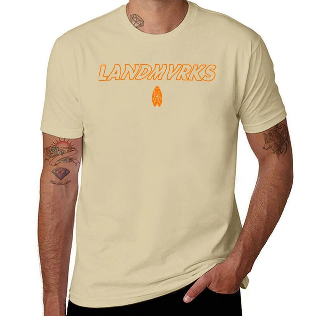 Landmvrks orange Logo T-Shirt übergroßes Customs Design dein eigenes Vintage Ästhetik Kleidung Herren Grafik T-Shirts Pack