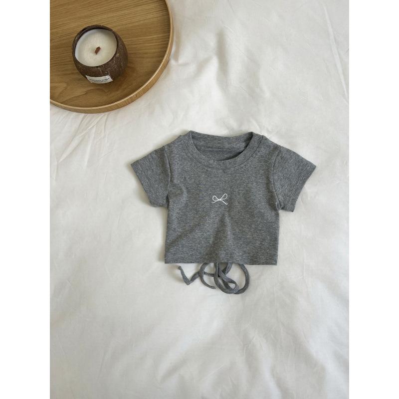 Girls Summer Korean Bow Tie Backless Embroidered Short Sleeve T Shirt Cute Versatile Casual Chic Ins Trendy 90
