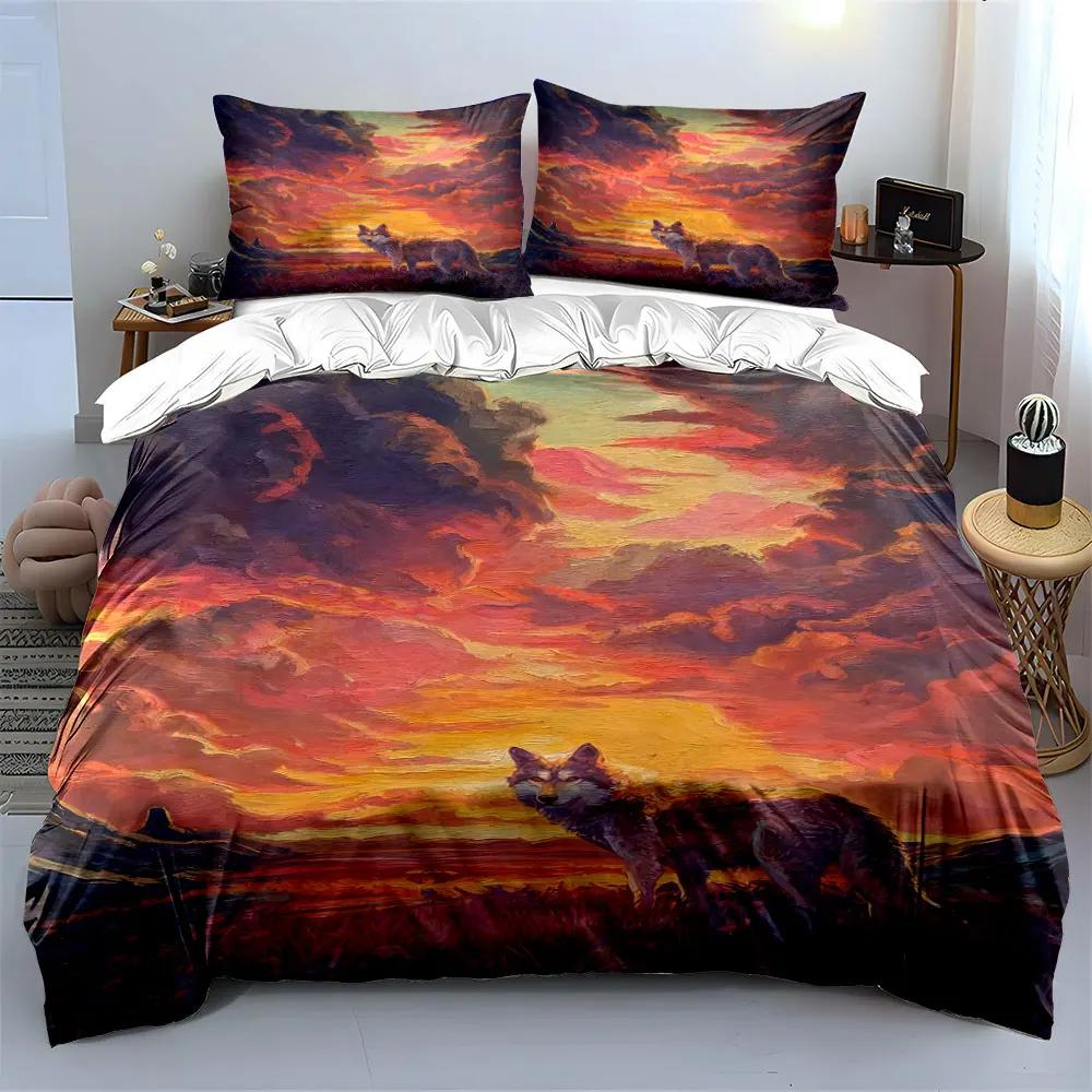 "Sunset Wolf Landscape Decor Set" Soft Comfortable Duvet Cover Bedding Set Included 1*Duvet Cover & 2*Pillowcases Gift