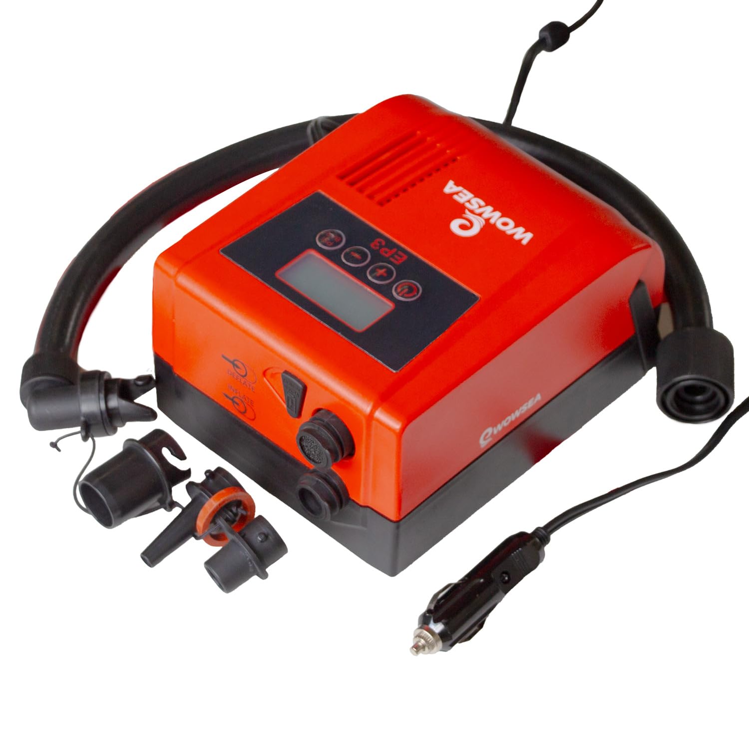 

WOWSEA Electric Air Inflates and Deflates Inflatable Up to 20 with Function Pump, 12V, SUPs, psi, Auto-Shutoff