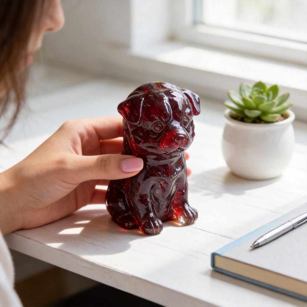 Resin Craft Pet Statue With Genuine Water Crystal For Modern Living Room Accent