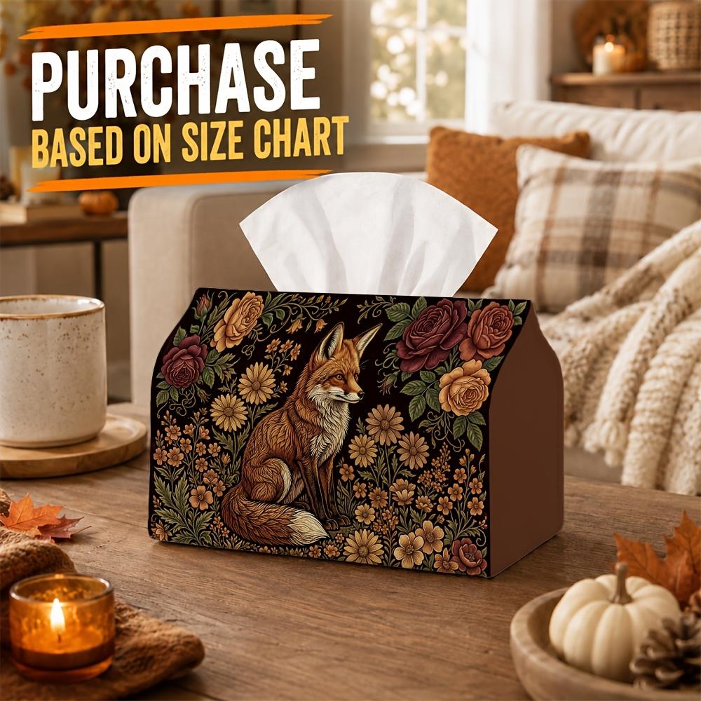 1pc Enchanted Forest Flora Tissue Box | Multi-functional Autumn Napkin Dispenser, Two Sizes Available Suitable for Home, Fall Car Decoration Fox Anima