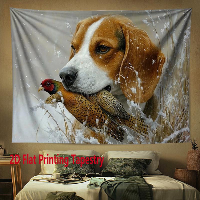 

Realistic Beagle Hunting Dog Tapestry Beagle with Pheasant in Snow Wall Hanging Hunting Room Decor suitable offices bars party 74x94cm(29x37in)