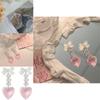 Cute Long Heart Earrings For Women Pink Alloy Plated Fashionable Summer 2023 Jewelry