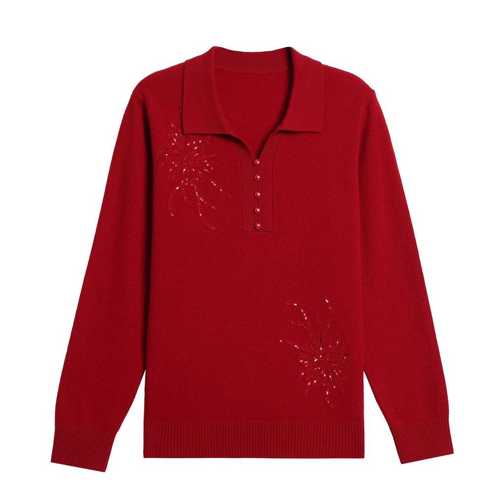 Elegant Women's 100% Wool Lapel Sweater - Loose, Stylish, Warm Knitwear for Autumn/Winter