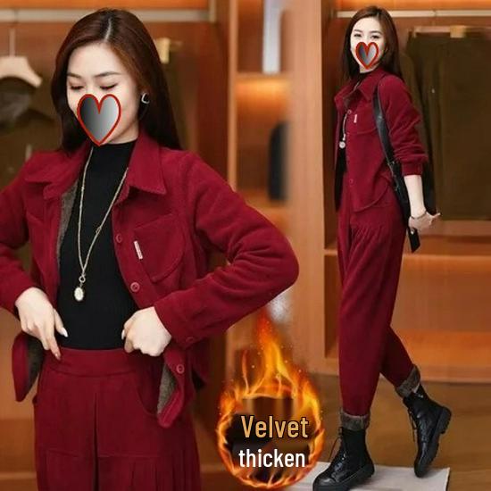 

Women s Retro Fashion Fleece-Lined Corduroy Two-Piece Set - Autumn/Winter, Plus Size, Trendy Casual Wear L (50—55kg) жовтий/пшеничний