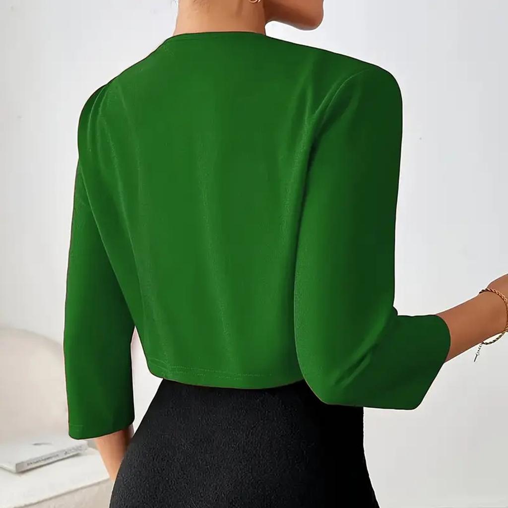 Dámské ležérní jednobarevné slim fit s límečkem plisované s dlouhým rukávem krátké sako