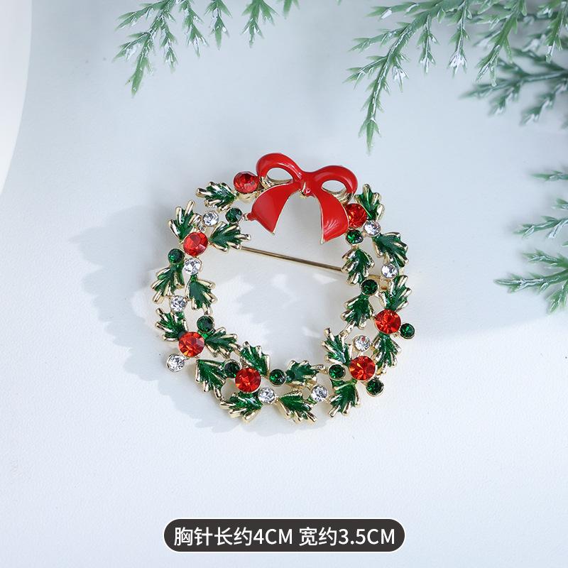 

Европейский и американский новый модный и простой рождественский венок бант брошь горный хрусталь масло рождественская серия булавка украшение