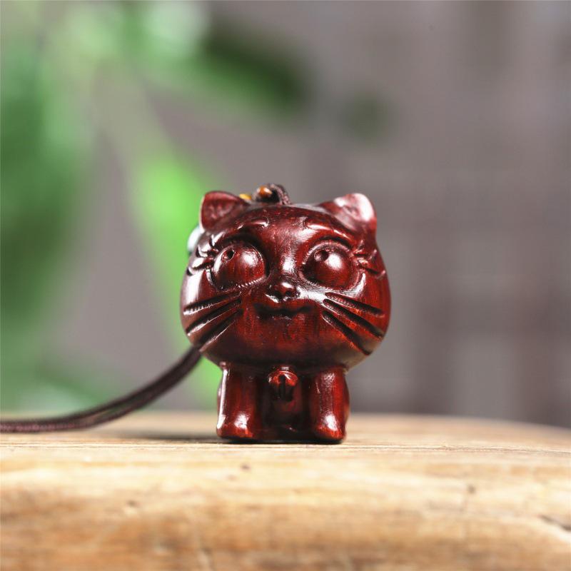 Purple & Green Sandalwood Rosewood Cat Phone Lanyard Keychain Pendant