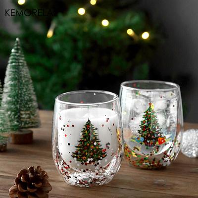 1 st Dubbelväggig Jul-Temamugg av Värmebeständigt Glas Vacker Kopp för Kaffe Vatten Idealisk Bar Dryckesvara Julklapp