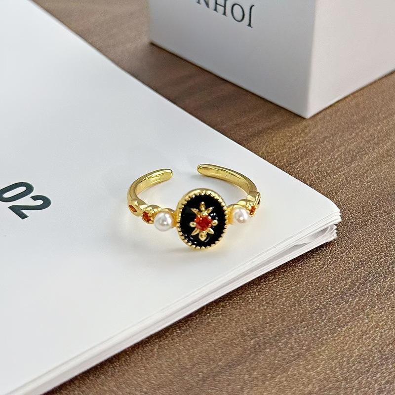 Retro Medieval Gradual Change Enamel Drop Glaze Opening Ring Women'S Niche Design Sense Light Luxury Sweet Cool Index Finger Ring